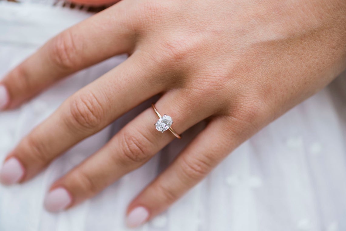 1.20 CT Oval Cut Diamond Rose Gold Over On 925 Sterling Silver Solitaire Ring