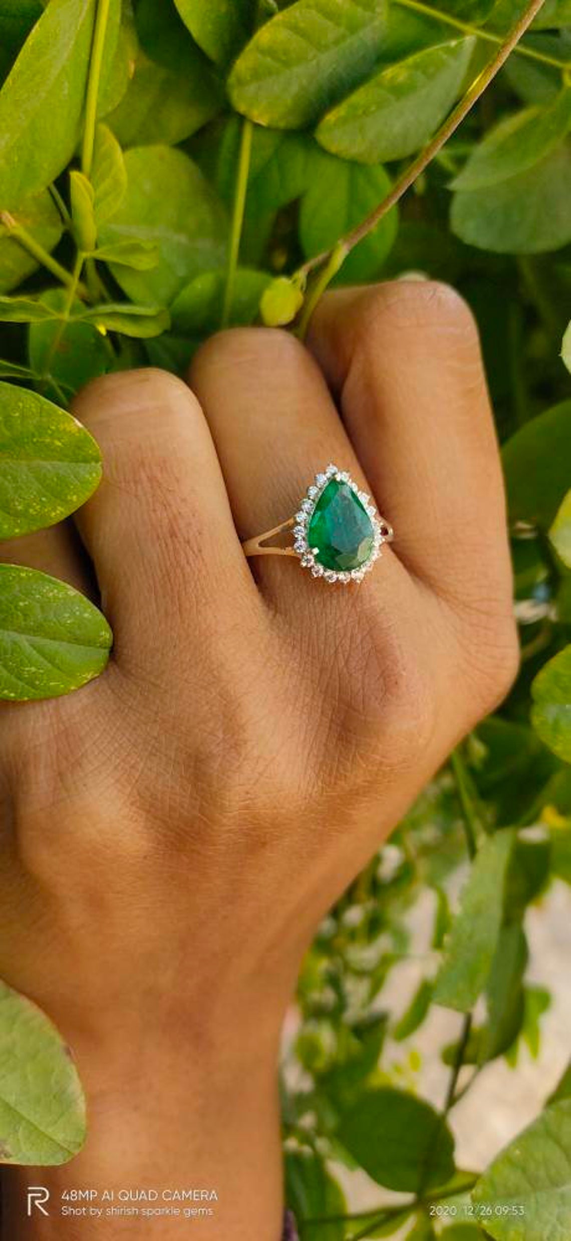 1 CT Pear Cut Emerald Diamond 925 Sterling Silver Halo Engagement Ring