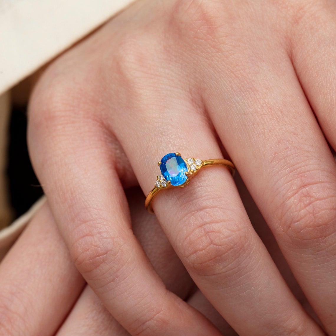 1 CT Oval Cut Blue Topaz Diamond 925 Sterling Silver Halo Engagement Ring