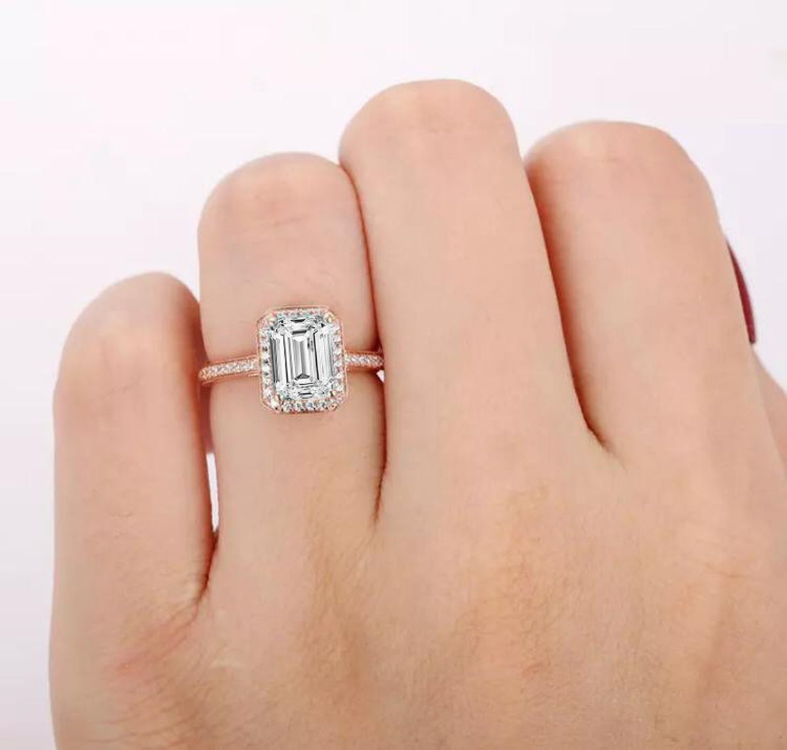 2 CT Emerald Cut Diamond 925 Sterling Silver Halo Engagement Ring for her