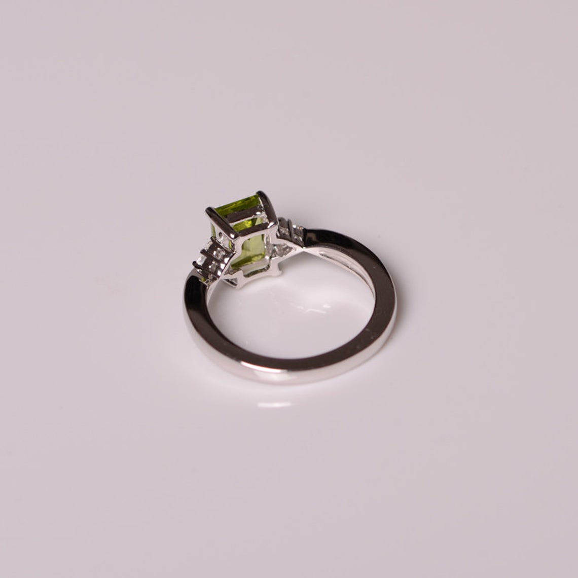 1 CT 925 Sterling Silver Green peridot Emerald Cut Diamond Promise Ring