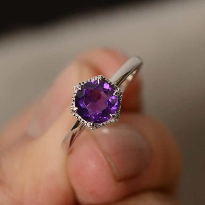 1.50 Ct Round Cut Amethyst Solitaire February Birthstone Ring In 925 Sterling Silver - atjewels.in