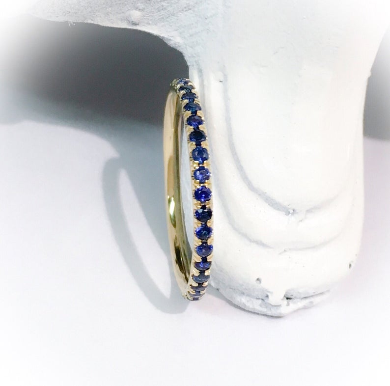 1 CT Round Cut Blue Sapphire Diamond 925 Sterling Silver Full Eternity Wedding Band Ring
