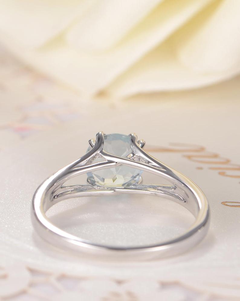 1 CT 925 Sterling Silver Blue Aquamarine Round Cut Solitaire Promise Women Ring