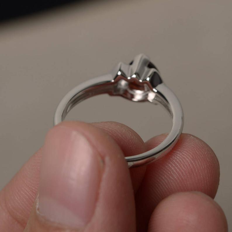 1.20 Ct Trillion Cut Red Garnet & Round Cz Unique Promise Ring In 925 Sterling Silver