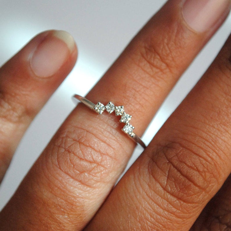 0.90 CT Round Cut Diamond 925 Sterling Silver Curved Wedding Ring