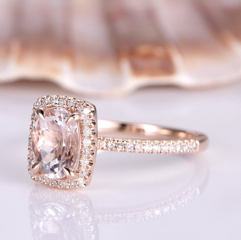 1 CT Oval Cut Morganite Diamond 925 Sterling Silver Halo Engagement Ring