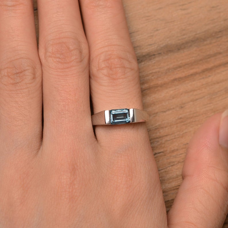 1.00 Ct Emerald Cut London Blue Topaz Solitaire Engagement Ring In 925 Sterling Silver