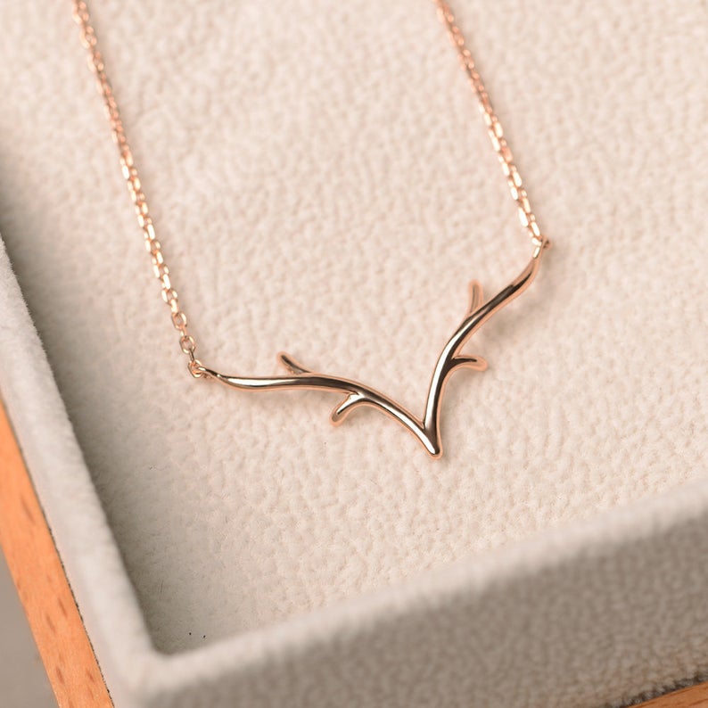 0.25 Ct Round Cut Diamond Rose Gold Over On 925 Sterling Silver Antler Pendant