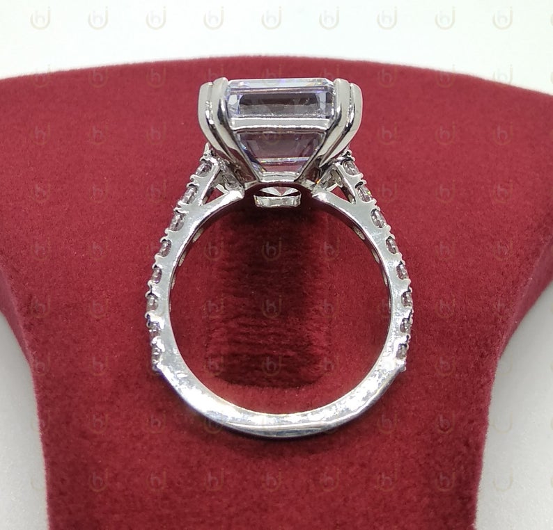 2 CT Emerald Cut CZ Diamond 925 Sterling Silver Solitaire With Accents Ring