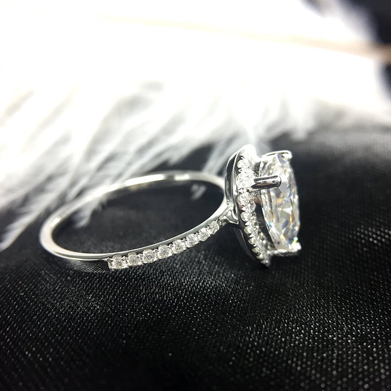 2 CT Pear Cut Diamond 925 Sterling Silver Halo Anniversary Ring