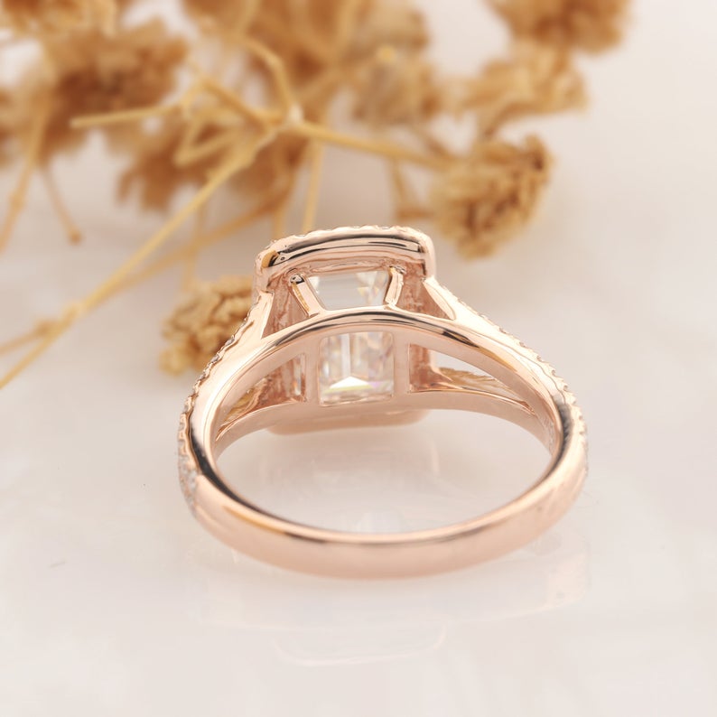 3 CT Emerald Cut Diamond 925 Sterling Silver Split Shank Halo Promise Ring