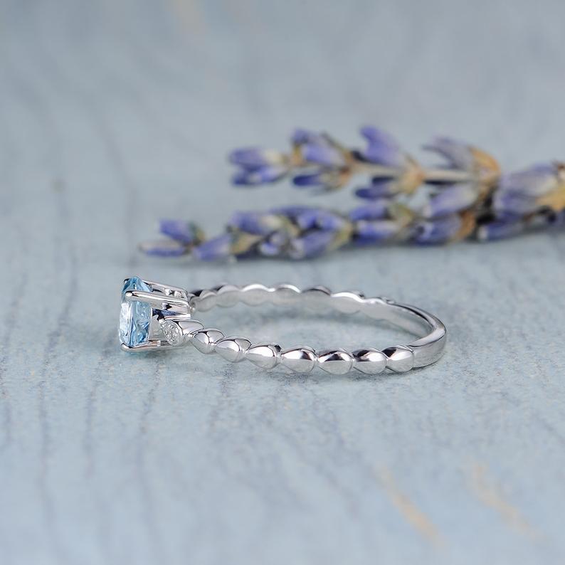 1.00 Ct Round Cut Aquamarine Solitaire Promise Gift Ring In 925 Sterling Silver