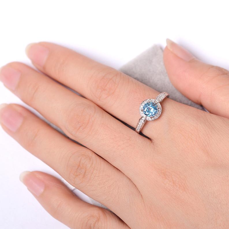 1 CT Round Cut Blue Topaz Diamond 925 Sterling Silver Wedding Ring For Women