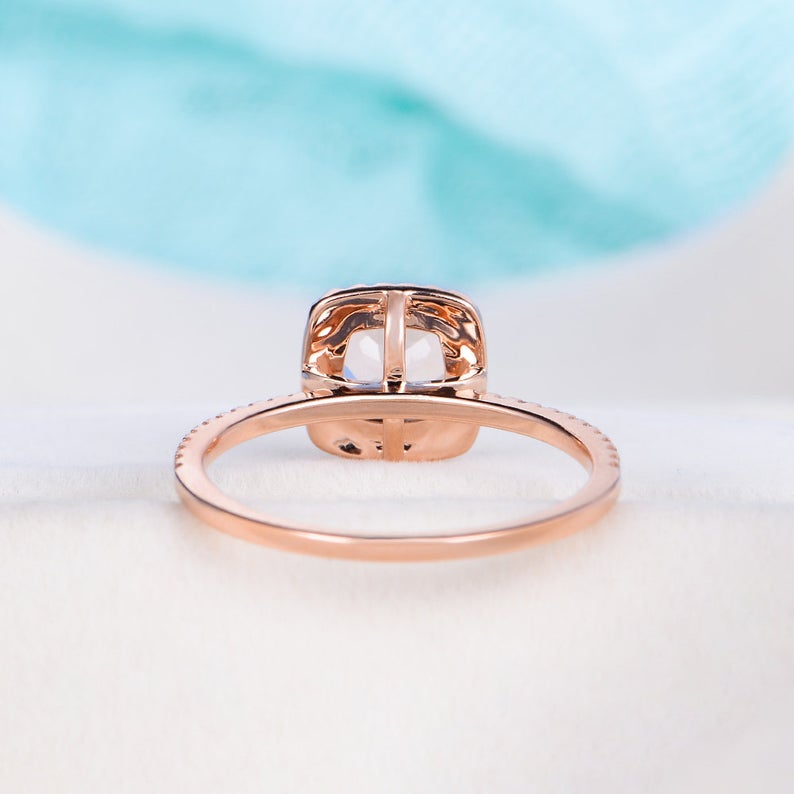 1 CT Cushion Cut Morganite Diamond Rose Gold Over On 925 Sterling Silver Halo Engagement Ring