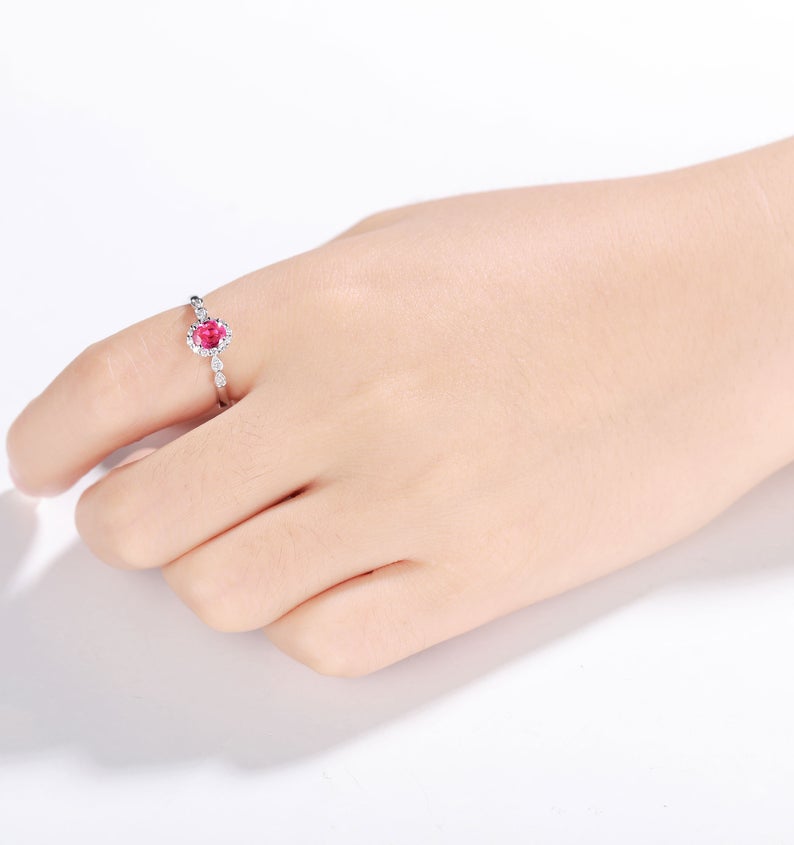 1 CT Oval Cut Red Ruby Diamond 925 Sterling Silver Halo Anniversary Ring