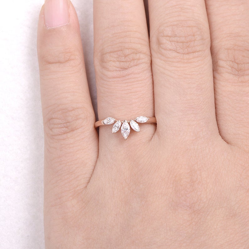 1 CT Marquise Cut Diamond 925 Sterling Silver Curved Wedding Band Ring