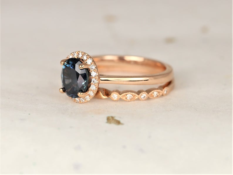 1 CT Round Cut Blue Sapphire Diamond 925 Sterling Silver Wedding Bridal Ring Set