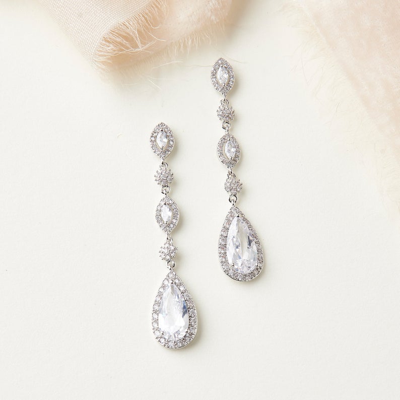 3.00 Ct Pear & Marquise Cut Diamond Bridal Engagement Wedding Earrings In 925 Sterling Silver