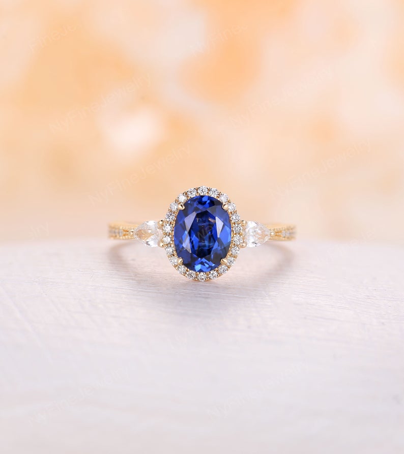 2 CT Oval Cut Blue Sapphire Diamond 925 Sterling Silver Halo Anniversary Gift Ring