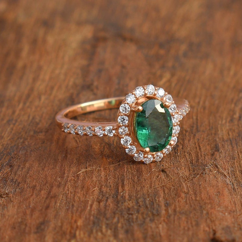 1 CT Oval Cut Emerald Diamond 925 Sterling Silver Women Halo Anniversary Ring