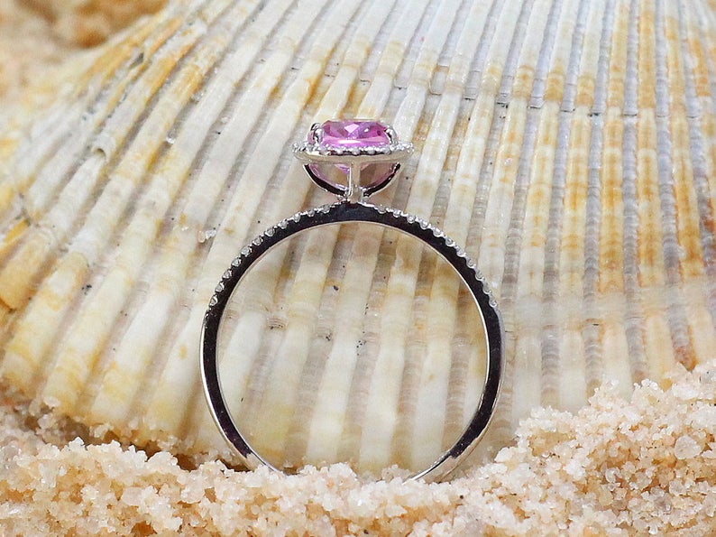2 CT Cushion Cut Pink Sapphire Diamond 925 Sterling Silver Halo Engagement Ring