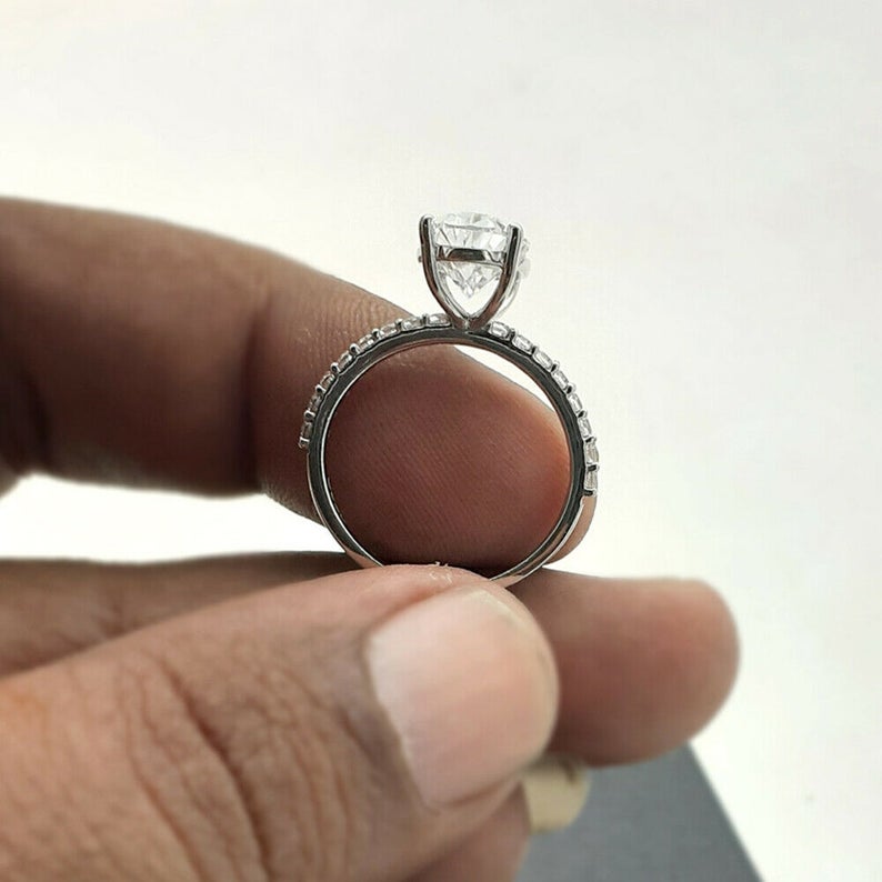 2 CT Oval Cut White Diamond 925 Sterling Silver Solitaire With Accent Ring