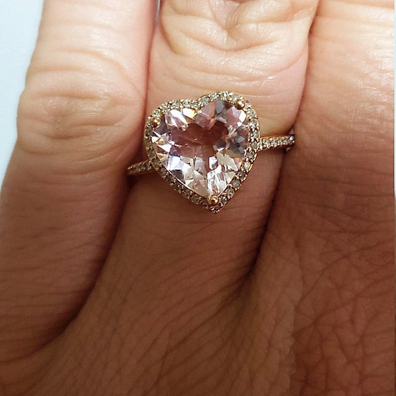 3 CT Heart Cut Morganite Diamond 925 Sterling Silver Halo Anniversary Ring Gift For Women