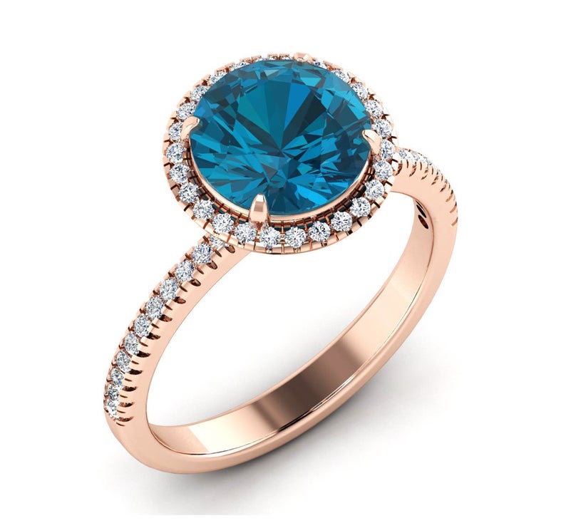 3 CT Round Cut London Blue Topaz Diamond Rose Gold Over On 925 Sterling Silver Wedding Ring For Women
