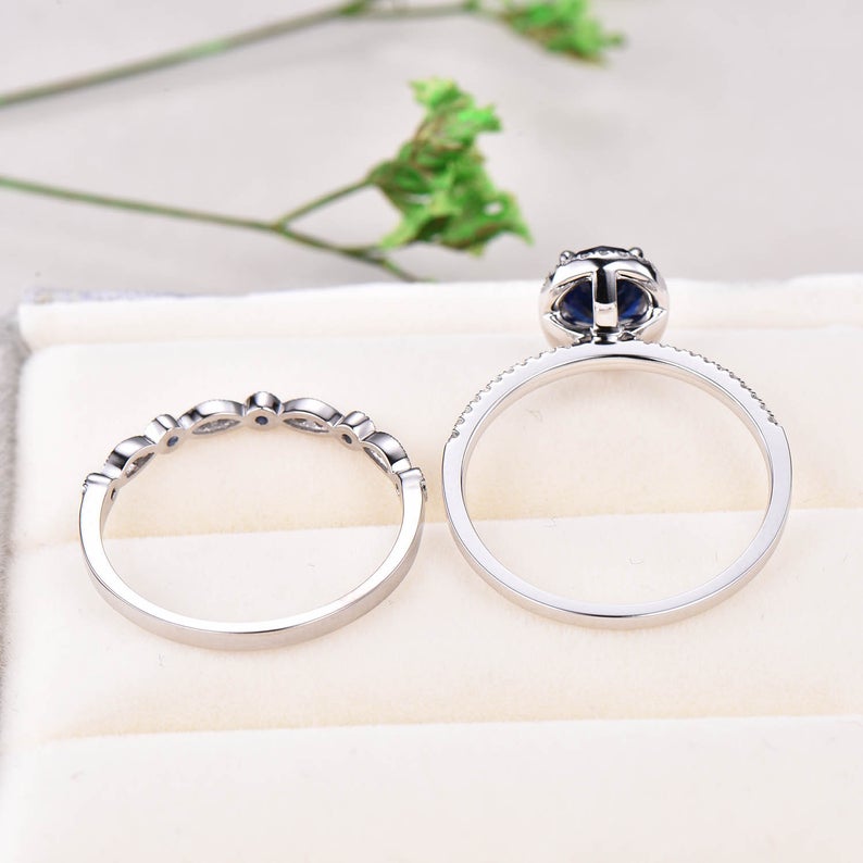 3 CT Oval Cut Blue Sapphire Diamond 925 Sterling Silver Halo Engagement Bridal Ring Set