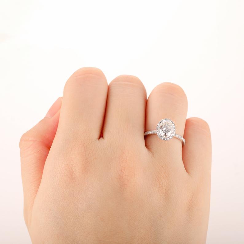 1.50 Ct Oval & Round Cut Diamond Halo Engagement Wedding Ring In 925 Sterling Silver