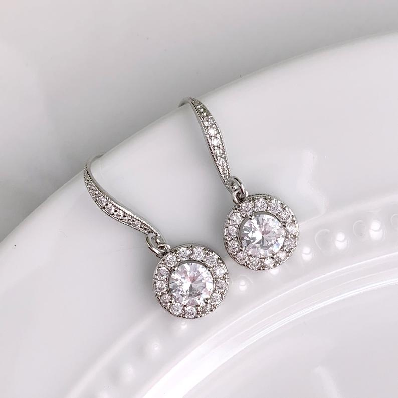 2.50 Ct Round Cut 925 Sterling Silver Halo Dangle Earrings For Her