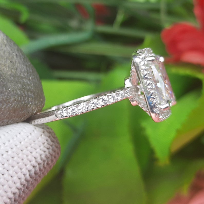 1 CT Radiant Cut Diamond 925 Sterling Silver Women Halo Engagement Ring