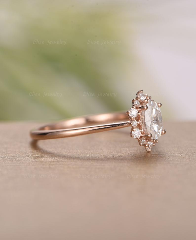 1 CT Oval Cut Diamond 925 Sterling Silver Cluster Floral Wedding Band Ring