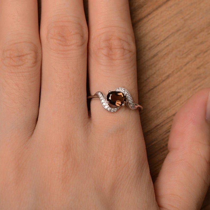 1.50 Ct Oval Cut Smoky Quartz 925 Sterling Silver Vintage Anniversary Gift Ring
