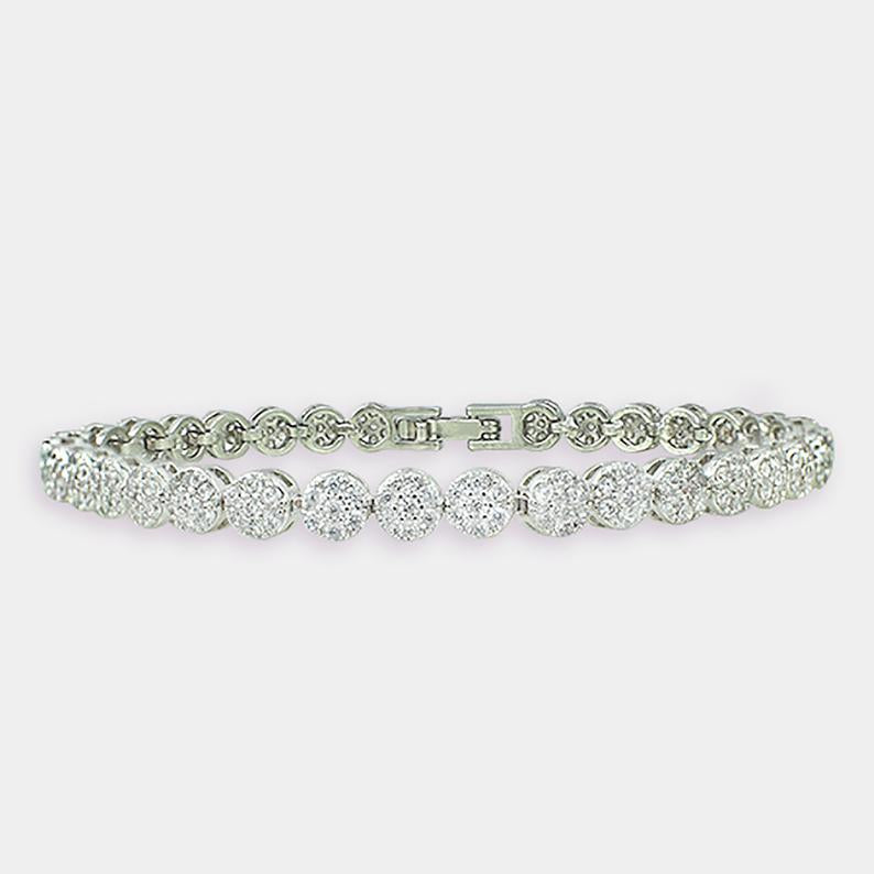 10 CT Round Cut CZ Diamond White Gold Over On 925 Sterling Silver 7" Flower Tennis Bracelet For Women