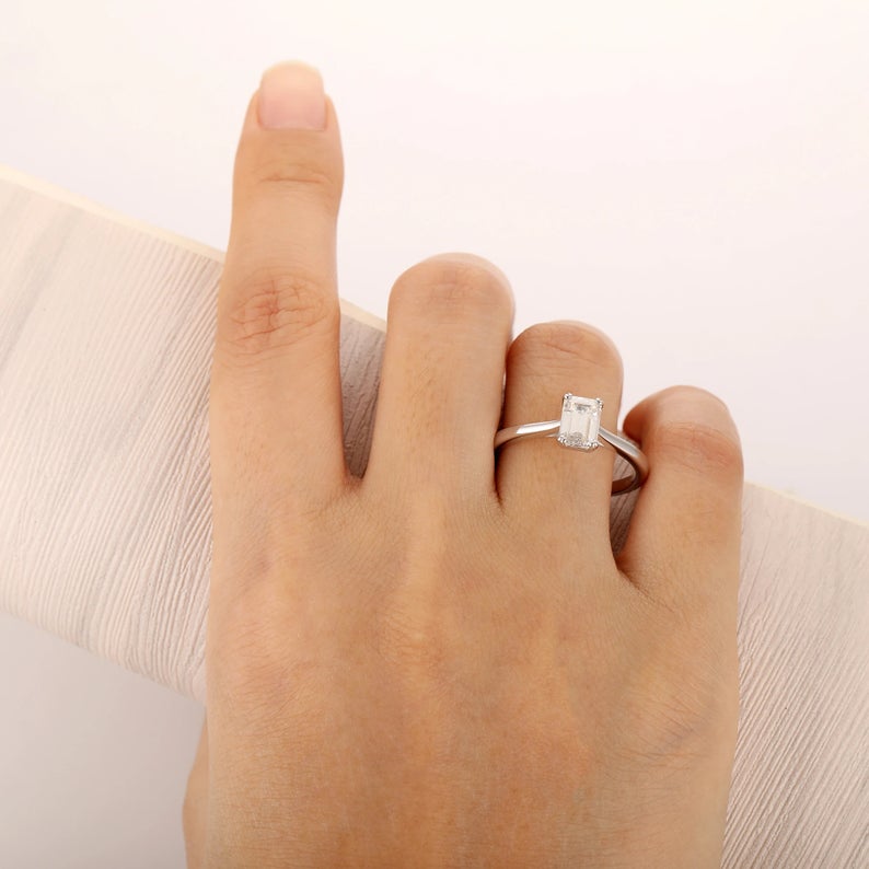 1 CT Emerald Cut Diamond 925 Sterling Silver Solitaire Engagement Ring