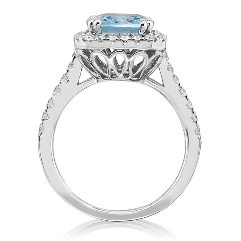 2 CT Cushion Cut Aquamarine Diamond 925 Sterling Silver Halo Wedding Ring