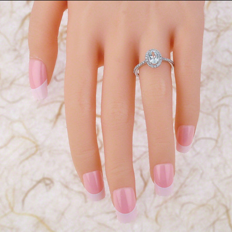1 CT Oval Cut Aquamarine Diamond 925 Sterling Silver Halo Engagement Ring