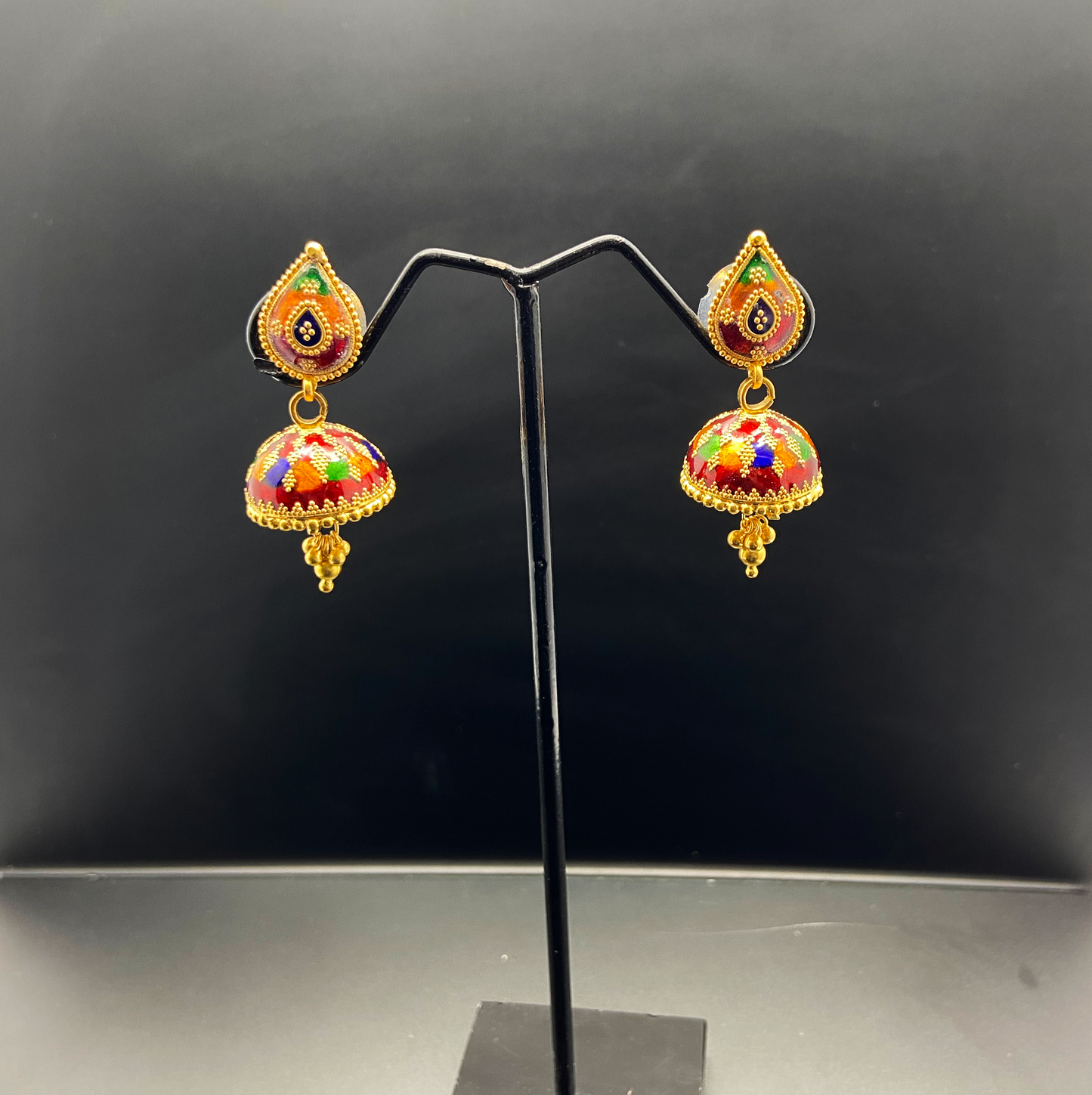 Exuberant Traditional Meenakari 22k Gold Jhumkas