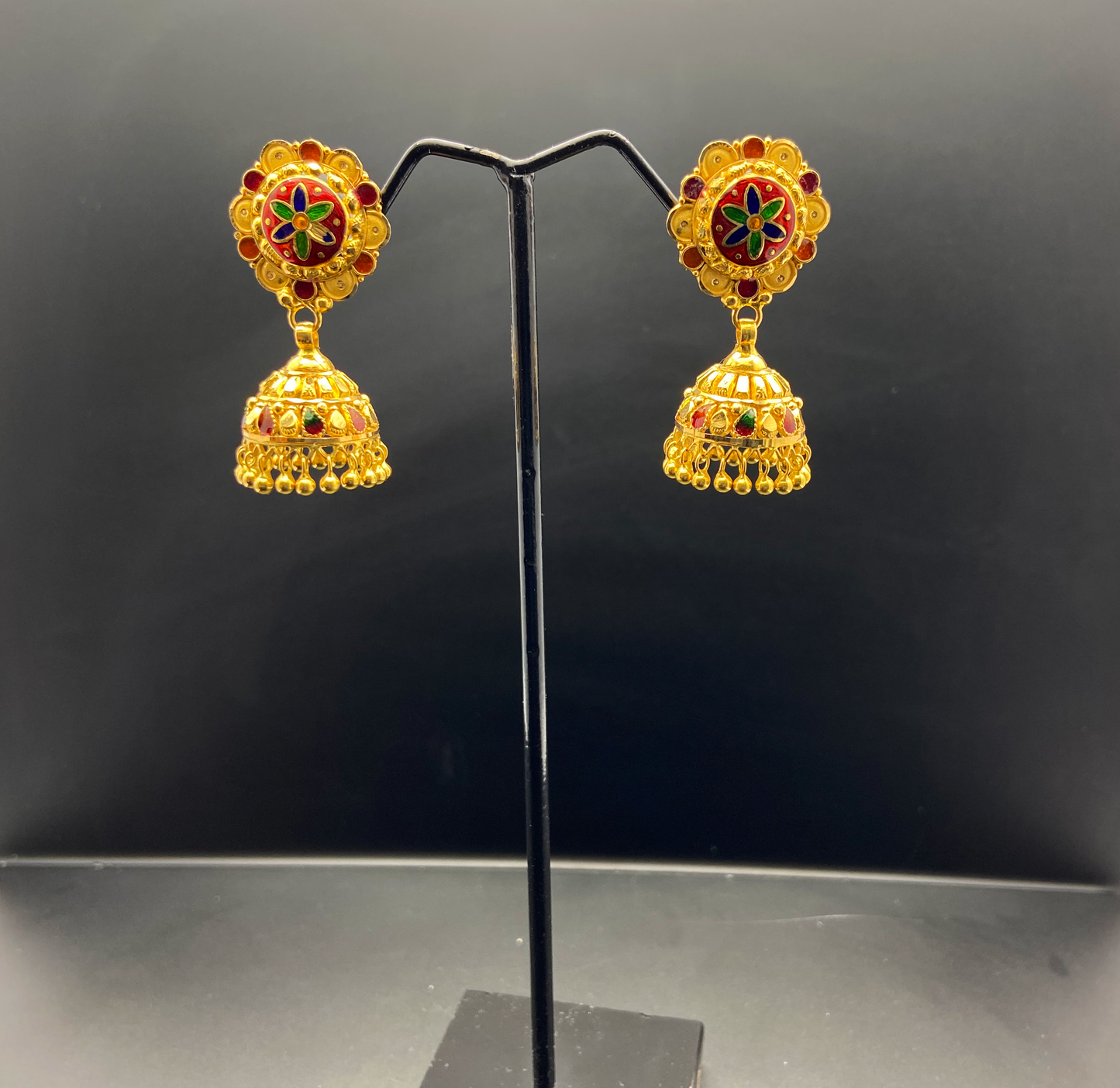 Magnificent Glam Meenakari 22K Gold Jhumkas