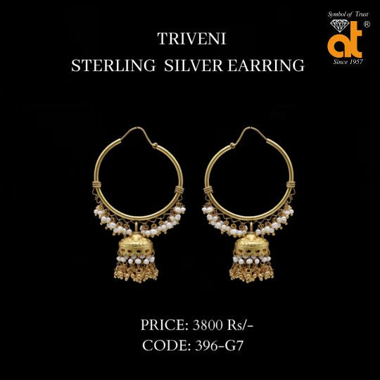 Gold Finish Handcrafted Streling Silver Chand Bali With Micro Moti Pearl