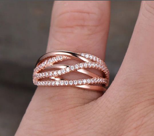 1.25 Ct Round Cut White CZ Rose Gold Ove On 925 Sterling Silver Criss Cross Infinity Ring