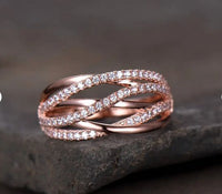 1.25 Ct Round Cut White CZ Rose Gold Ove On 925 Sterling Silver Criss Cross Infinity Ring