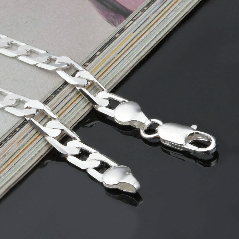 925 Sterling Silver Miami Cuban Curb Link Men's Bracelet White Gold Finish