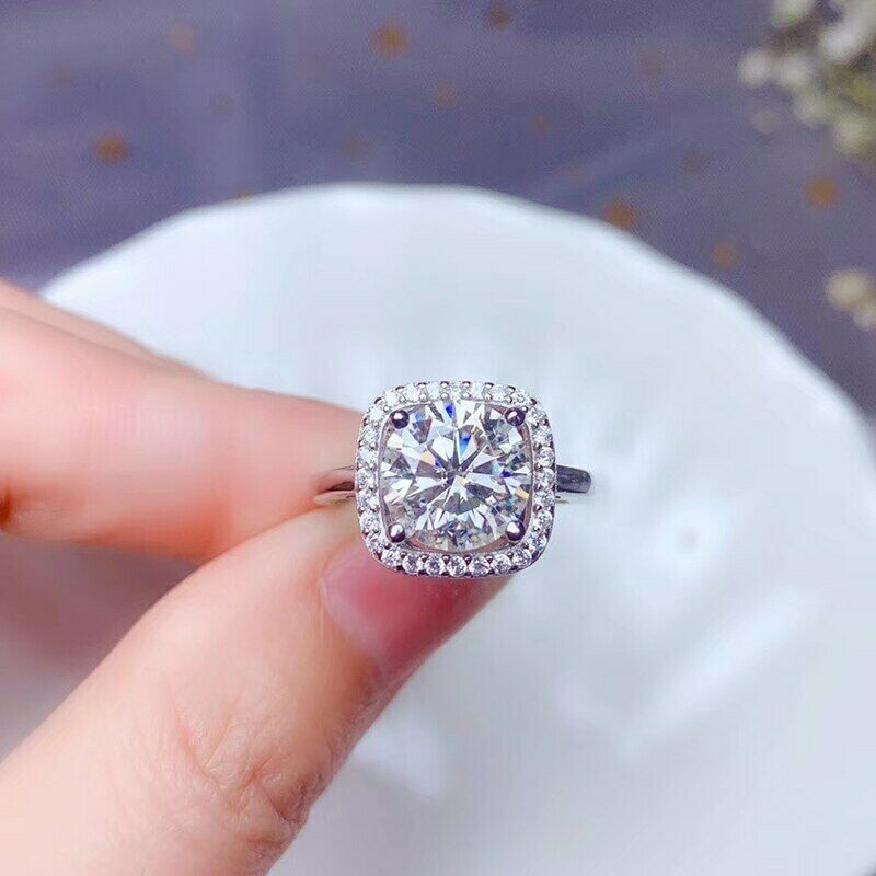 2 CT Round Cut Diamond Promise Halo Engagement Wedding Ring 925 Sterling Silver