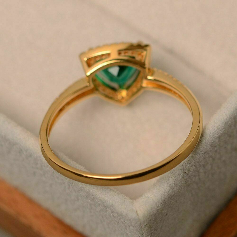 1 CT Trillion Cut Emerald Halo Diamond Engagement Ring 925 Sterling Silver
