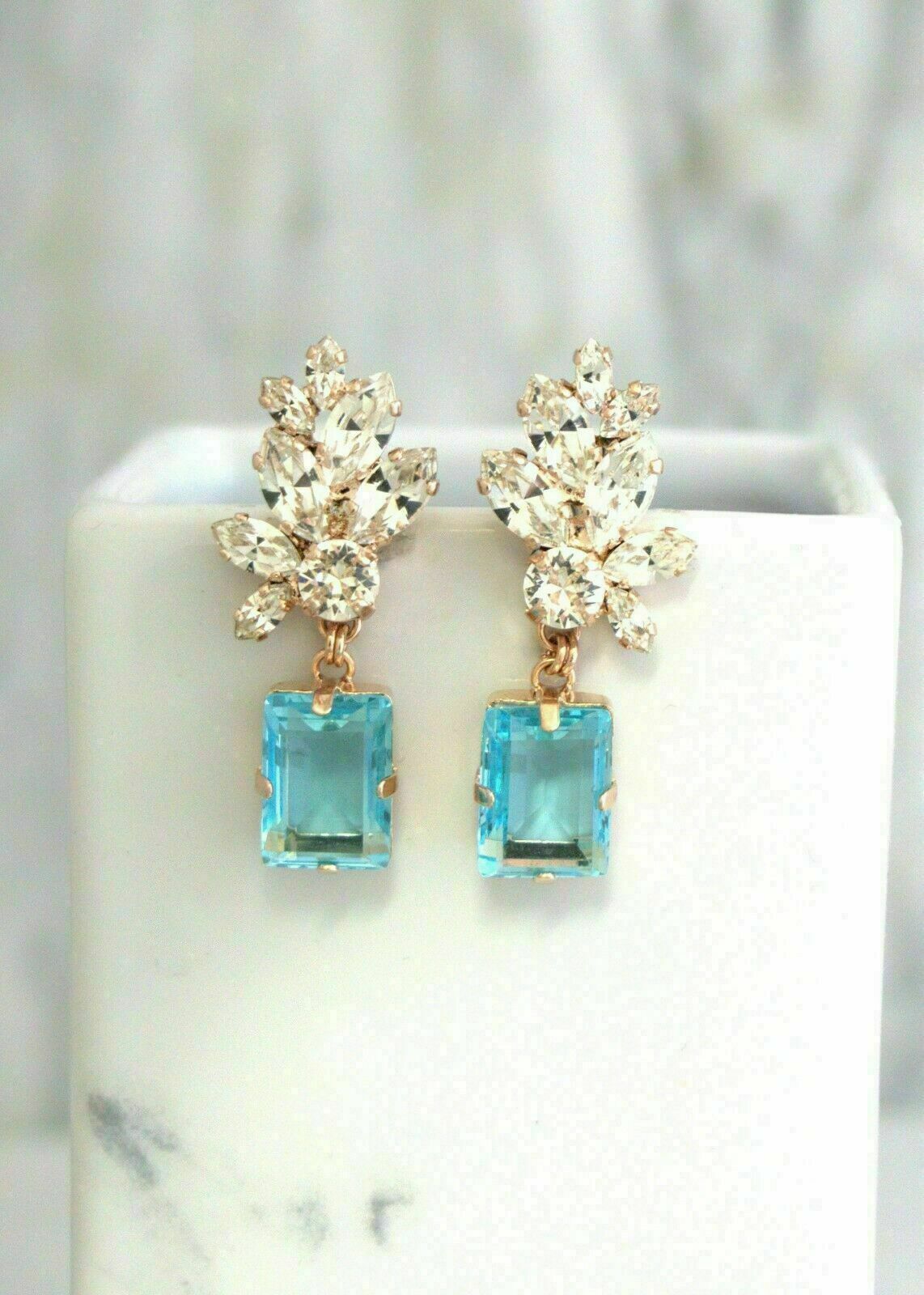 3 CT Emerald Cut Blue Topaz Drop/Dangle Earrings Jewelry Gift Her 925 Sterling Sliver