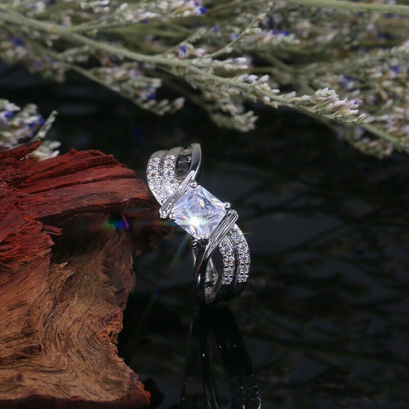 1 CT Princess Cut White Sapphire Diamond 925 Sterling Silver Wedding Ring