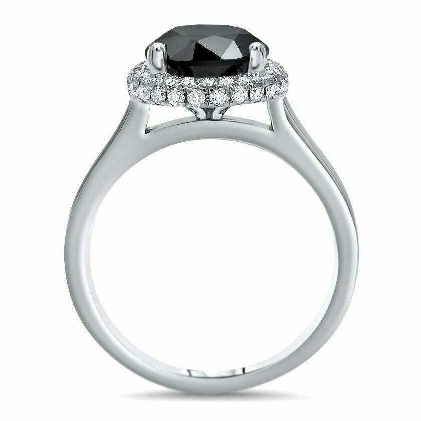 4 CT Round Cut Black Diamond Halo Engagement Ring 925 Sterling Silver
